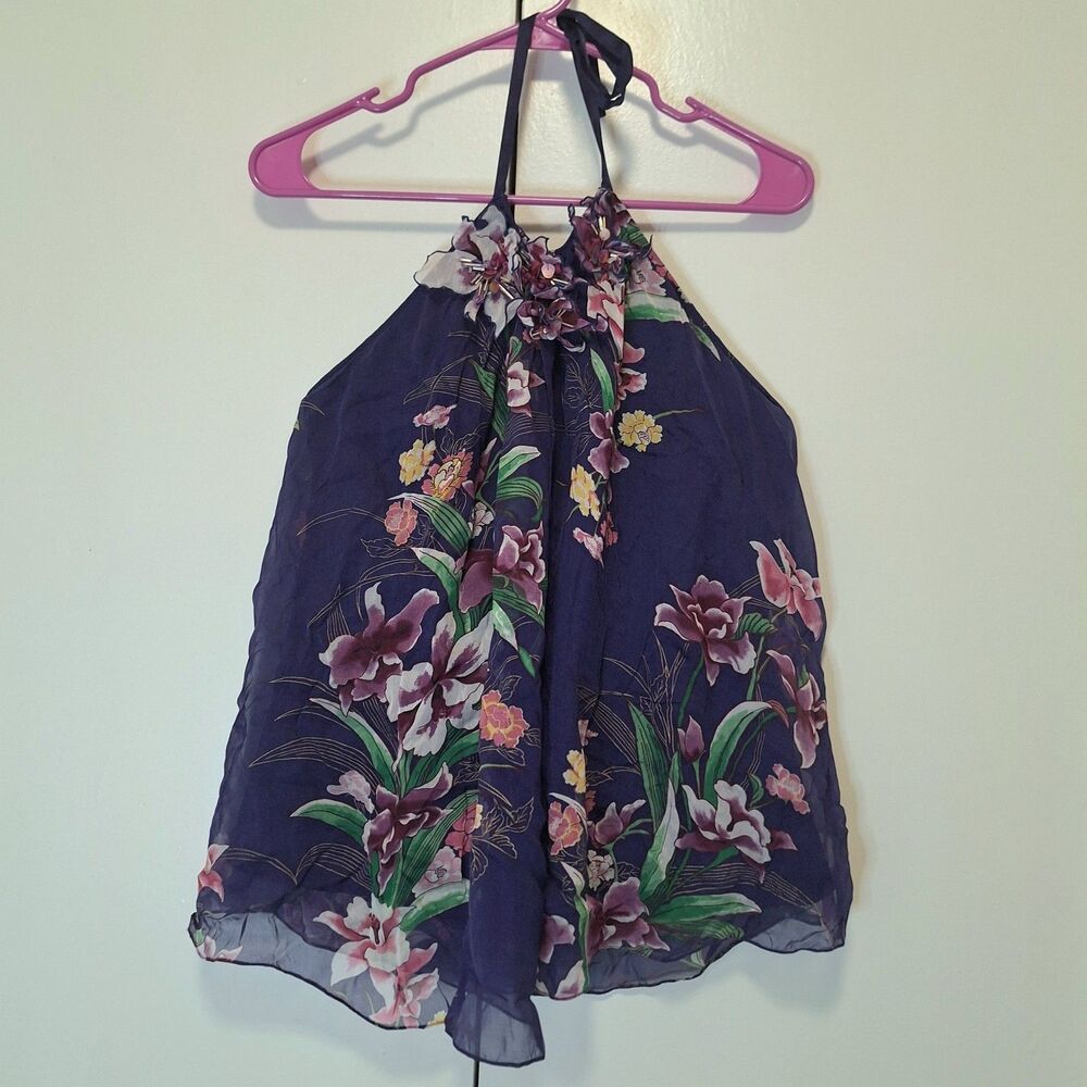 Elie Tahari Beaded Floral Halter Top
